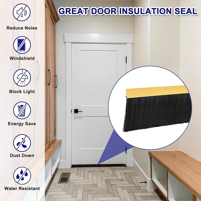 uxcell 2Pcs Door Brush Bottom Sweep H-Shape Aluminum Alloy Base with 3.9-inch PP Brush for Home, Industrial (47-inch L, Golden)