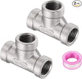 uxcell 2 Pcs 304 Stainless Steel Tee Pipe Fittings G1/4" Female Tee Adapter 3 Way t Shaped Cast Pipe Fitting Connector with Seal Tape for Plumbing Drainage Pipes Heating Systems