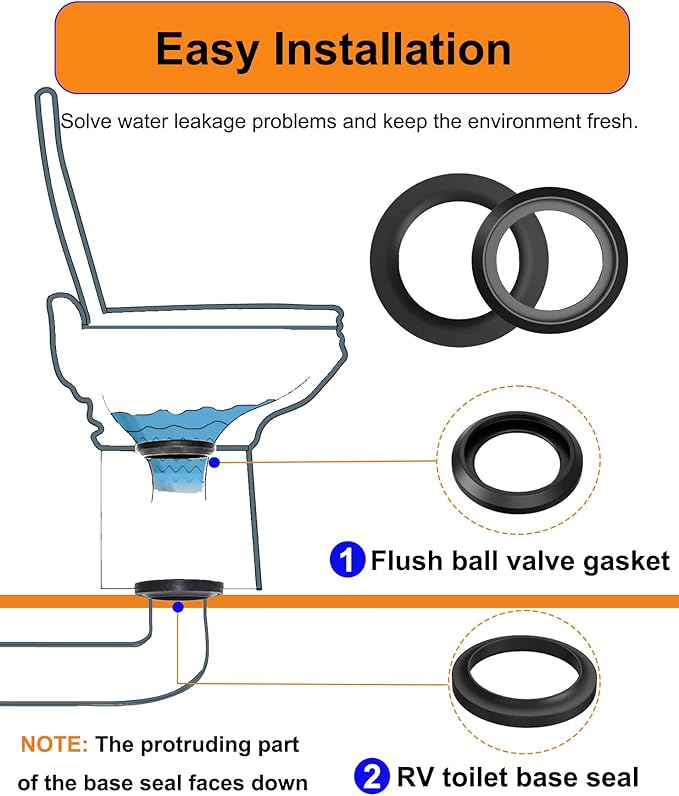 RV Toilet Seal Kit Replacement for Thetford 34120 & 12524, Compatible with Aqua Magic Style Plus, Style II, Style Lite & Residence Toilets, Leak Proof Waste Ball Seal and Floor Seal Kit