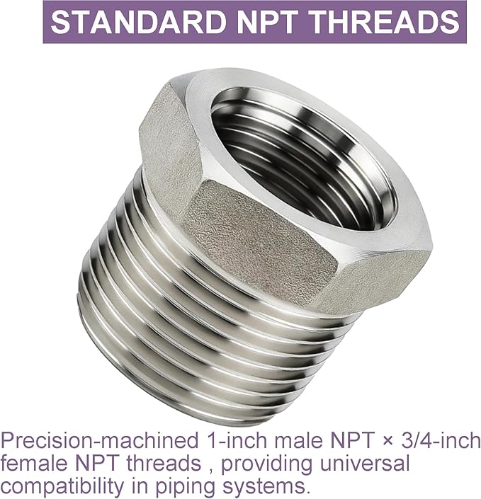 Jingzan 4 Pack 304 Stainless Steel Reducer Hex Bushing 1/4 Male NPT × 1/8 Female NPT Pipe Fitting Adapter with Seal Tape