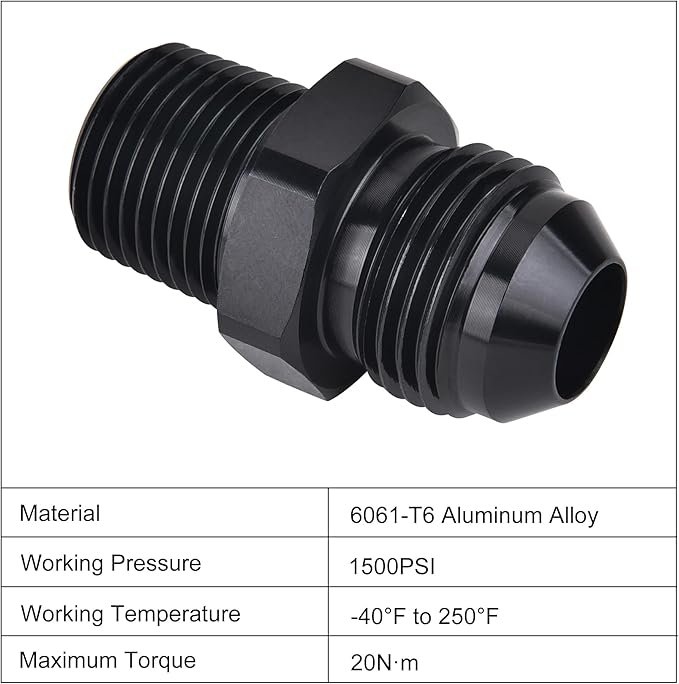 EVIL ENERGY 10AN Male Flare to 1/2" NPT Pipe Fitting Adapter Aluminum Straight Black 2PCS