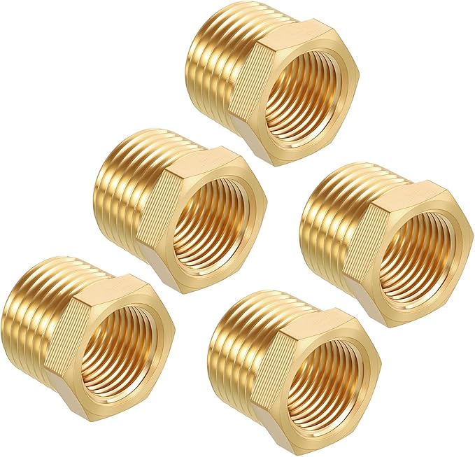Pack of 1, 1/2" NPT Male to 3/8" NPT FeMale Solid Brass Hex Bushing, Hose Fittings Adapter Threaded Reducer Heavy Duty for Pipe Leak Repair, Pneumatic Systems, Compression