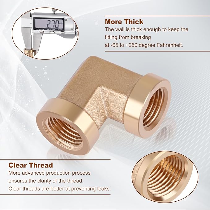 2pcs 1/8” Brass Fittings 90 Degree Barstock Street Elbow 1/8 Inch NPT Female Pipe to 1/8 Inch NPT Female Pipe Fittings Elbow Forged Brass Pipe Fittings