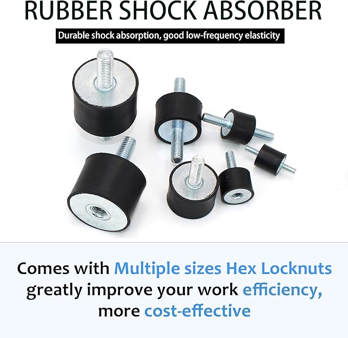 4 Pcs M8 30 x 20 mm Rubber Isolator Mounts Single Stud Shock Absorber with 4 Pcs Locknuts, Cylindrical Anti Vibration Isolation Damping Mounts for Compressors Pumps Generators Motor Engines