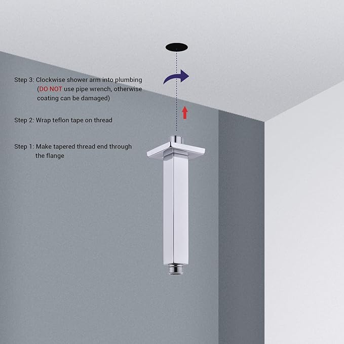 TRUSTMI Square Shower Arm with Flange 6 Inch Top Ceiling Mounted Extension for Rainfall Shower Head, Stainless Steel, NPT 1/2 to G 1/2, Chrome