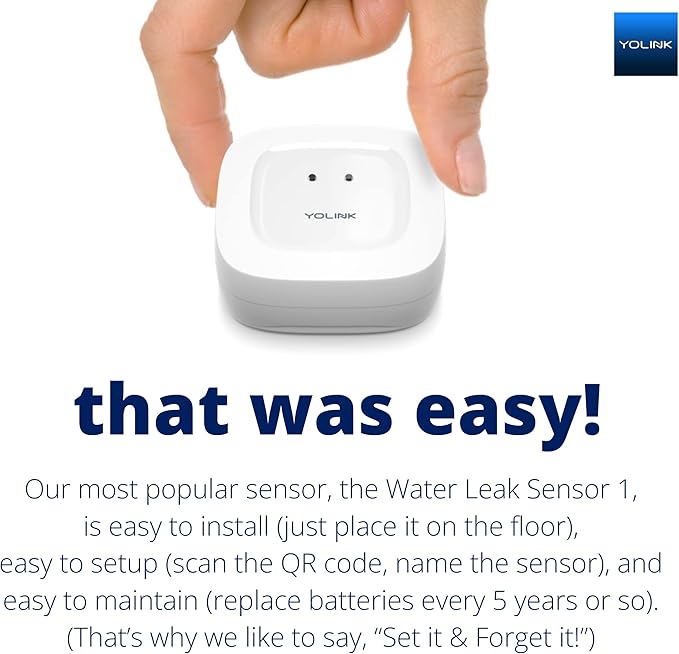 YoLink LoRa Smart Water Leak Protection System, Including 1/2" Commercial Grade Smart Motorized Stainless Steel Valve, (3) Water Leak Sensors, Hub: Up to 1/4-Mile Range, IFTTT, Alexa, Home Assistant