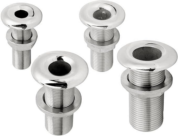 1Pack Stainless Steel 316 Straight Thru Hull Fitting Drain Thread Hose Barb Scupper Hose with Nut，Marine Bilge Pump Drain Vent Aerator Hose Yacht Water Outlet Port