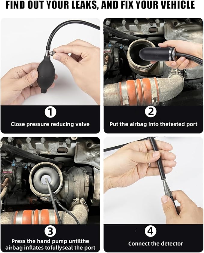 Universal Easy Intake Adapter for Smoke Machine Automotive, Inflatable Air Bladder for 12V Vehicle Pipes Fuel Leakage Detector Diagnositc Tester