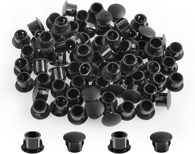 100 Pcs OD 0.374"(9.5mm) Black Hole Knockout Locking Plugs,Plastic Nylon Round Drilling Hole Plugs,Flush Type Panel Round Snap in Fastener,Tube Fastener Cover for Furniture Insert End Caps