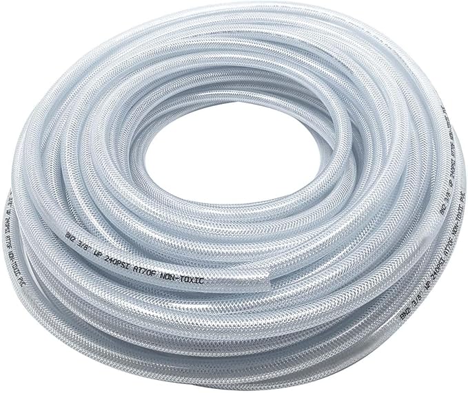 Gloxco Clear Braided PVC Tubing, Food Grade, Heavy Duty Reinforced Hose, 1/4" ID, 300 Ft Length