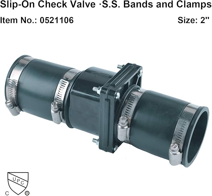 Hydro Master Plastic Sump Pump Check Valve with Stainless Steel Clamps 2 inch