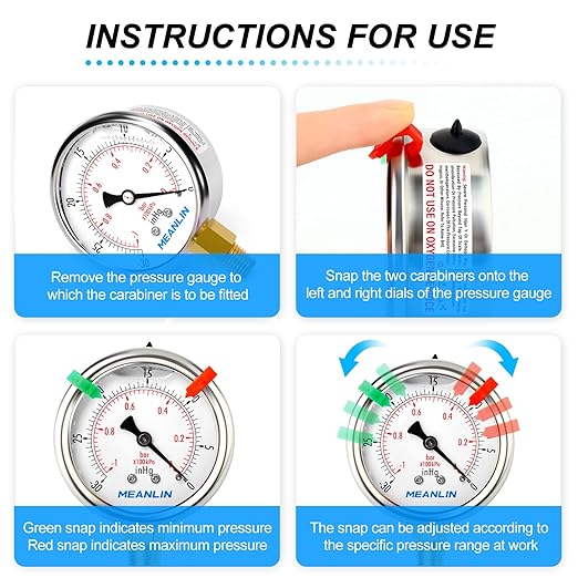 MEANLIN MEASURE -30inHG~0Psi Vacuum Pressure Gauge 1/8" NPT 2.5" FACE DIAL, Stainless Steel Liquid Filled Pressure Gauge WOG Water Oil Air Lower Mount (with 2PCS Snaps)