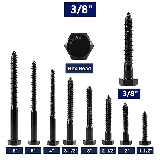 3/8" x 1-1/2" Hex Head Lag Screws Bolts 10Pcs 304 Stainless Steel 18-8, Partial Thread, Hexagon Head Wood Screws by Black Oxide by SG TZH