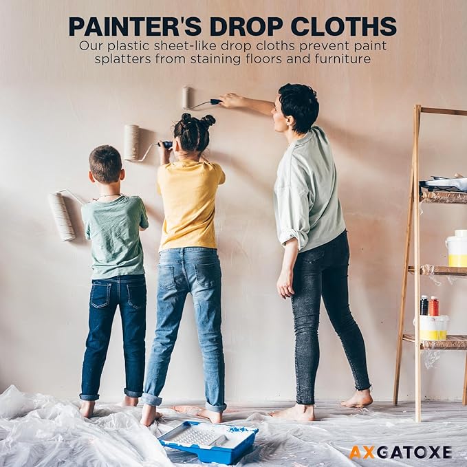 12 x 9 Ft Plastic Drop Cloths-1 Mil(1-Pack - Disposable Painter's Sheeting & Tarps for Painting, Waterproof Furniture/Couch/Floor Protection