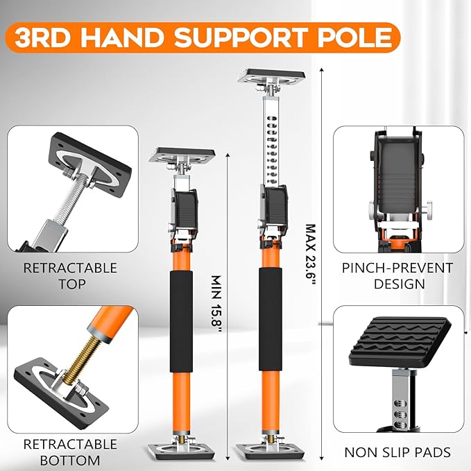 HOLOTHURIAN Cabinet Jack Support Pole, 15.8-23.6 inches Third Hand Tools Adjustable Support Pole, 3rd Hand Support System for Upper Cabinet Installation, 400 LB Capacity, 1-Pack