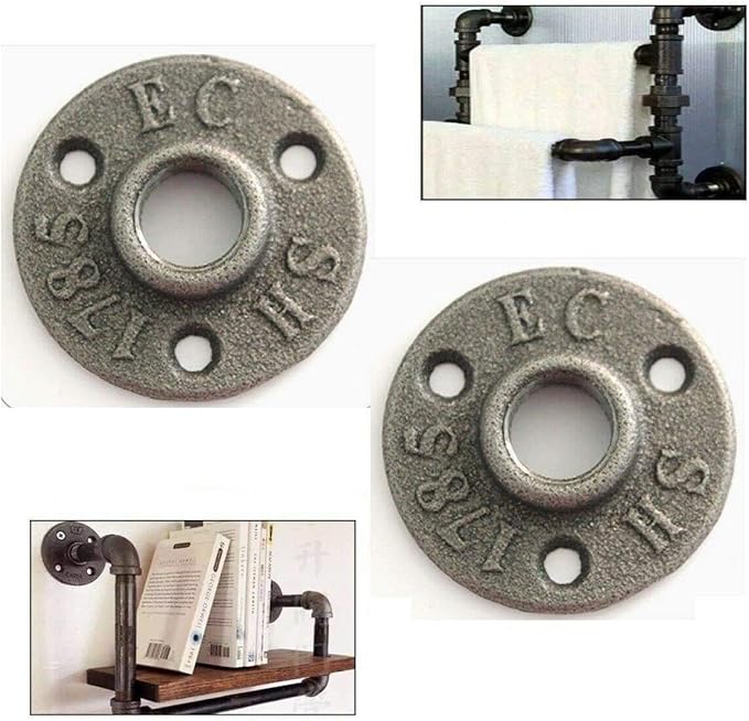 2Pack Inch Floor Flange Cast Iron Pipe Floor Threaded Pipe Fitting Industrial Steampunk Vintage Retro Decor Furniture DIY Wall Industrial (3/4 Inch)