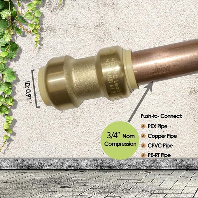 HQMPC Pex Fittings 3/4 inch Straight Coupling Push Fit PEX Fitting, Push-to-Connect Copper, CPVC, No Pb Brass Plumbing Fit (6PCS, 3/4")
