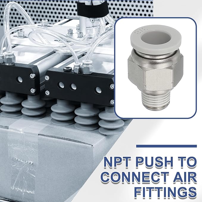 MECCANIXITY 2 Pcs NPT Push to Connect Air Fittings, Male Straight 3/8" Tube OD x 1/8" NPT Thread Air Quick Connector Coupling Adapter for Gas Hose Pneumatic Tools, White