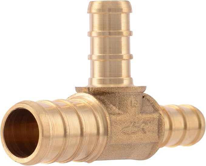 SharkBite 1/2 Inch x 3/8 Inch x 3/8 Inch Crimp Reducing Tee, Brass Plumbing Fitting, PEX Pipe, PE-RT, UC452LFA