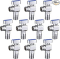 10 Packs x SUBMARINE 1/4 Turn Angle Stop Valve, Brass Shut Off Valve with 1/2'' Inlet and Outlet Caliber & 3/8'' Adapter, for Hot and Cold Water