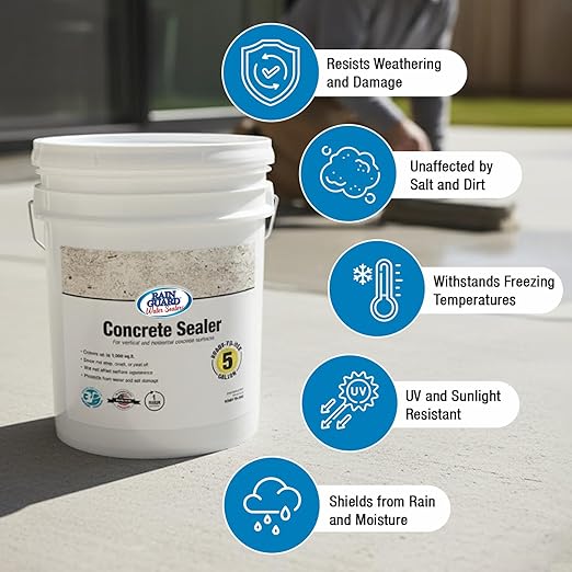 Rainguard Water Sealers Concrete Sealer, Penetrating Protection Against Water and Salt Damage, for All Concrete Surfaces, Silane/Siloxane Waterproofer, Natural Finish, Ready to Use, 5 Gallons
