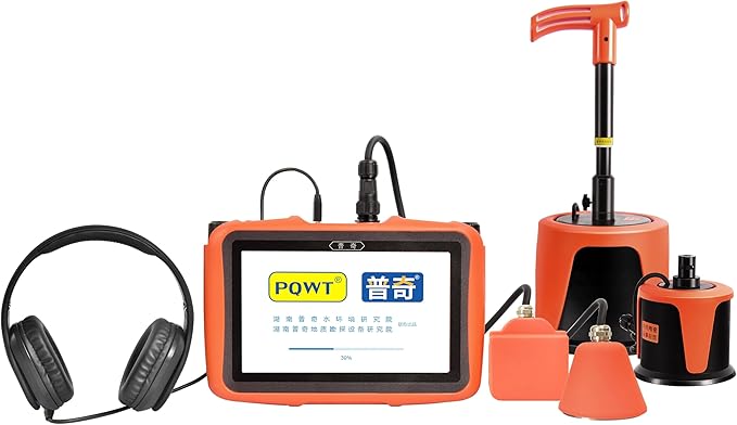 PQWT L7000 Underground Water Leak Detectors Indoor Outdoor Wall Water Pipe Detector Machine Multi Sensor Acoustic Pipeline Leakage Detection Kit Noise Reduction Headphone Smart Touchscreen Carry Case
