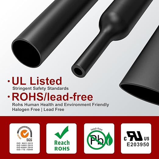Chanzon 4:1 Ratio 3/4" (20mm) Heat Shrink Tubing - Marine Grade Waterproof Adhesive Lined - 4Ft Roll (1.22M Total Length) Black Polyolefin Sleeving Wrap Shrinking 4 to 1 Ratio 1pcs