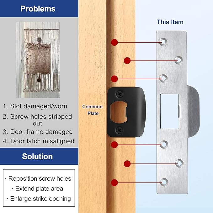 Extra-Long Door Strike Plate 7", Extended Reinforced Striker Plate, Heavy Duty, Oversized to Repair Damaged Worn Frame/Slot/Jamb, Large Hole to Fix Latch Sticking (Satin Nickel)