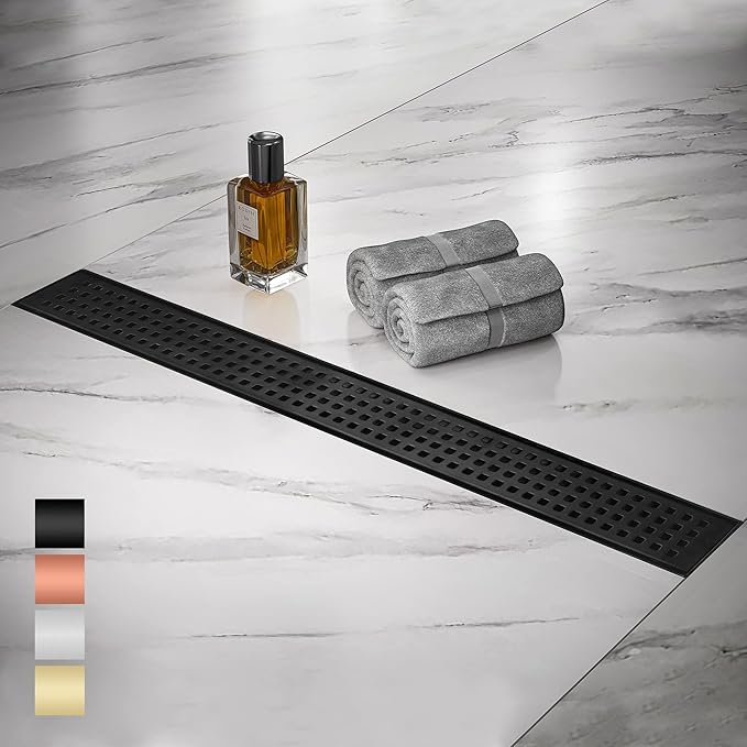 Linear Shower Drain 36 Inch Rectangular, SUS-304 Stainless Steel Black Shower Drain, 51L/Min Fast Drainage Floor Linear Drain, US Standard CUPC Certified, Matte Black, SD-112-36B