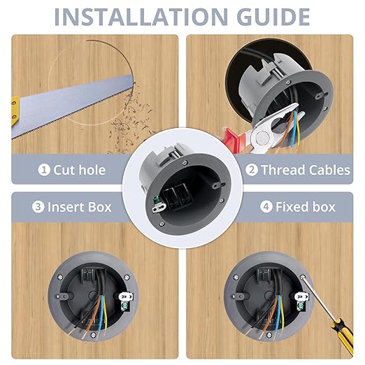 Grounded Circular Outlet Box, 4.25” Dia Old Work Outlet Box for House Decoration and Electrical Installation, 12 Pack Old Work Ceiling Box