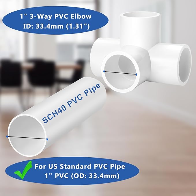 ZhiYo 1 inch PVC Fitting 4-Way, 6-Pack Pipe Elbow Connectors, Furniture-Grade SCH40 PVC Pipe Fittings for Greenhouse, Frames, Sheds, Pet Beds, Pet Enclosures, Hydroponic and Tent Structures