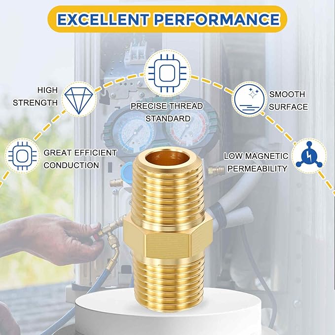 1 Pack Brass Pipe Fittings, 1/8" NPT Male to 1/8" NPT Male Brass Hex Nipple, Male Pipe Adapter Reducer for Air, Oil, LP
