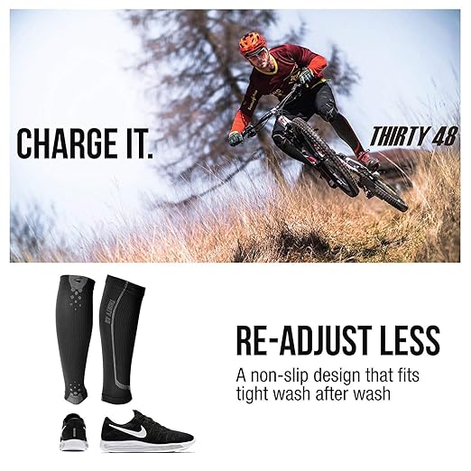 Thirty48 Graduated Calf Compression Sleeves 15-20 OR 20-30 mmHg | Maximize Fast Recovery by Increasing Oxygen to Muscles