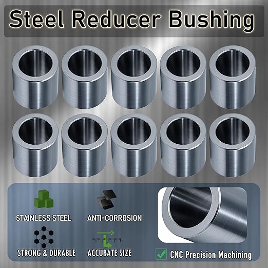 Stainless Steel Reducer Bushing, Screw Standoff Metal Spacer 3/4" to 1/2" Steel Reducer Standoff Bushing Adapters for 1/2" Screws Bolts and Rods, Round Metal Stainless Steel Spacer Set of 10