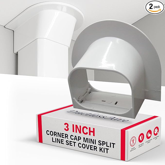 DuctlessAire Mini Split Line Set Cover - Lineset Covers for Mini Split Condenser, Central Air Systems, HVAC, Heat Pumps and More (Corner Caps, 3 inches)