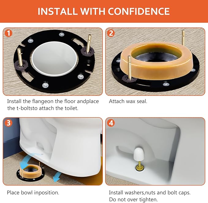 Toilet Flange Repair Kit with Wax Ring for Toilets Install or Leaking Toilet Wax Ring Replacement Kit Include Mounting Hardware Fits 3-inch or 4-inch Waste Lines