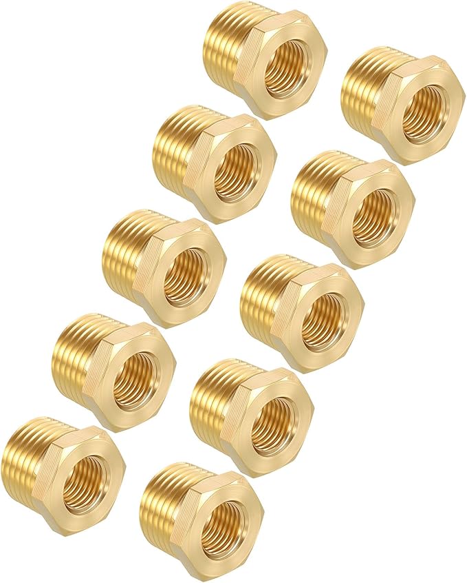 Pack of 1, 1/2" Male NPT to 1/4" FeMale NPT Solid Brass Hex Bushing, Hose Fittings Adapter Threaded Reducer Heavy Duty for Pipe Leak Repair, Bathroom Remodel, Compression