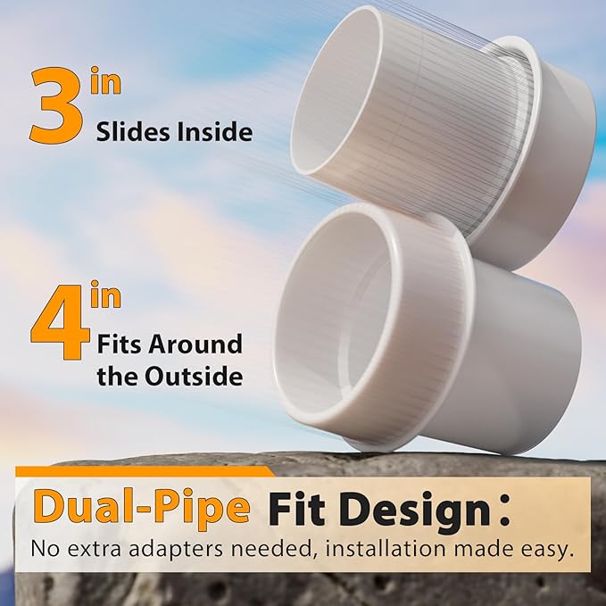 Dual-Size Lawn Drain Adapter, Fits 3" & 4" SCH 40 Pipes, Heavy-Duty Compression Connector for Yard Drainage, Compatible with Debialo 4" Grate & Angled Drain Systems