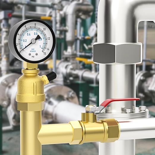 0-15PSI Air Test Pressure gauges, 2" Double Graduated Dial, 3/4" FNPT Forged Brass Bell Shape Body Assembly, 1/8" NPT Air Bleeding Valve, for Pressure Testing on Home Gas Line