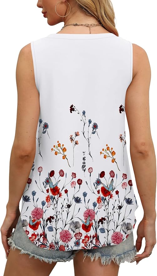 OFEEFAN Womens Tank Tops V Neck Sleeveless Flowy Loose Fit Basic Casual Summer Tops