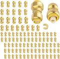 (Pack of 100) Niikappu 1/2" x 3/8" Reducing Coupling Brass Fittings, Push-to-Connect Plumbing Fitting for Pex, Copper, CPVC, Includes Removal Clip