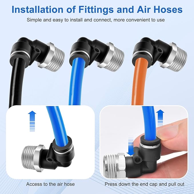 12 Pcs Push to Connect Fittings 1/4 Inch Tube OD x 3/8 Inch NPT Thread Pneumatic Male Straight and Elbow Quick Connect Air line fittings
