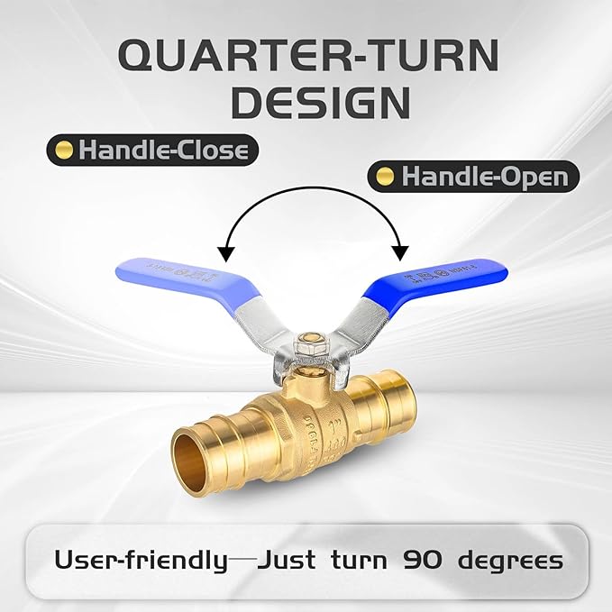 50-Pack Foskan 1" Brass PEX-A Ball Valve with Blue Handle, Quarter Turn Full Port Valve for PEX-A Pipe Connection