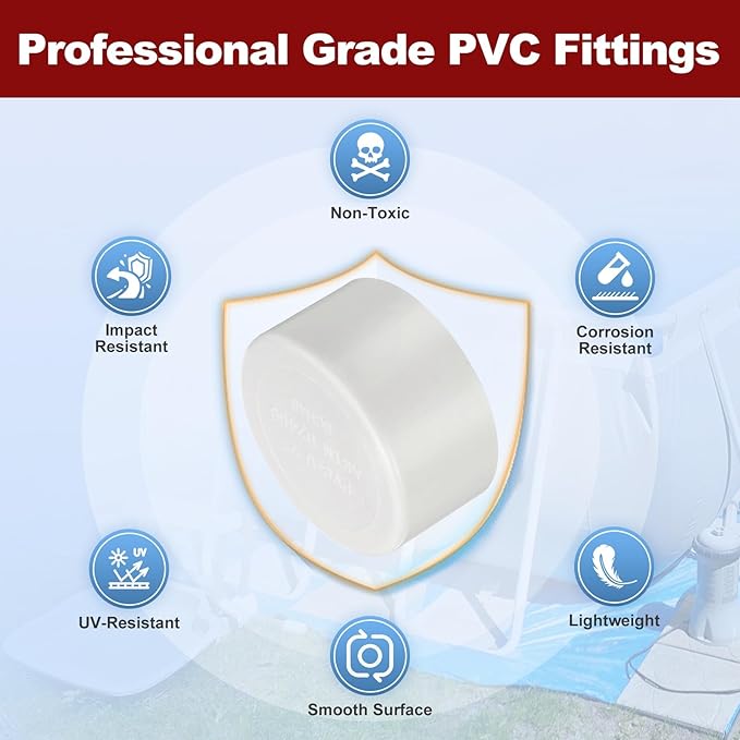 6 Pcs 3" PVC External End Cap Fitting, SCH40 Furniture Grade PVC Pipe Plug Adapter, Pipe Cover Fittings for DIY Project, Irrigation System, Plumbing Framework, Garden Structures