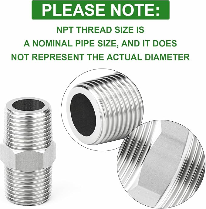 TAISHER 10PCS 304 Stainless Steel New Hex Nipple, 1/4" NPT Male x 1/4" NPT Male, Pipe Adapter Fitting