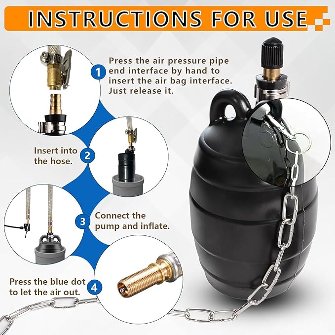 Test-Ball Pipeline Plugging Air Bag,Sewer Test Plug，Water Shut Off Airbag, Rubber Plumbing Balloon，Inflatable Pipe Test Plug，Used for Drainage Pipe, Sewage Pipe Temporary Water Blocking (20 Inchs)