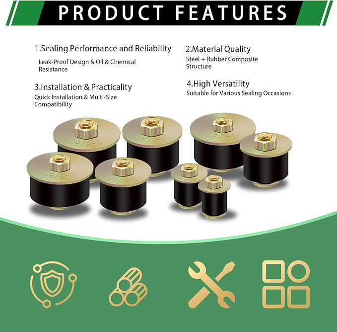 22pcs Expandable Freeze Rubber Plugs Assortment Kit, 8 Sizes Automotive Rubber Expansion Freeze Plugs Fit Hole 3/4" 7/8" 1" 1-1/8" 1-1/4" 1-3/8" 1-1/2" 1-5/8"
