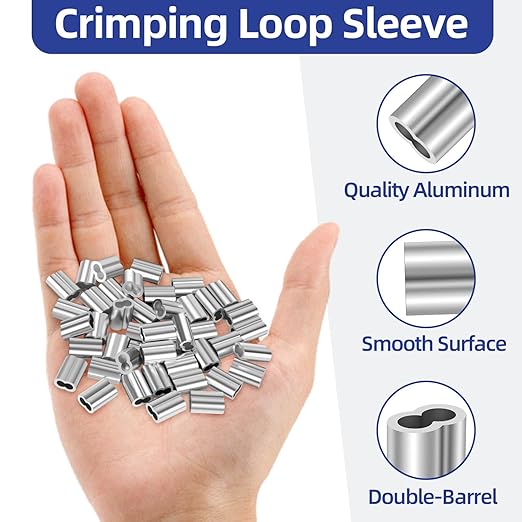 1/8"(3mm) Aluminum Crimping Loop Sleeve, Wire Rope Sleeve, Cable Crimps Sleeves, Cable Ferrules for Wire Rope and Cable Line End, 150 PCS
