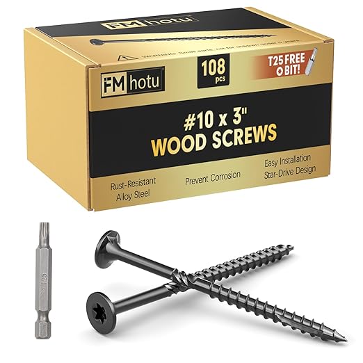 #10 x 3” Deck Screws, 108Pcs Star Drive Wood Screws, Rust Resistant Timber Screws for Timber/Log/Landscaping Wood, T25 Star Bit Included, Black