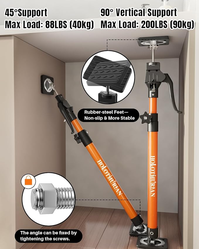 HOLOTHURIAN Cabinet Jack Support Pole,23.6-45.3 inches Third Hand Tools Adjustable Support Pole, 3rd Hand Support System for Upper Cabinet Installation, 200 LB Capacity, 1-Pack